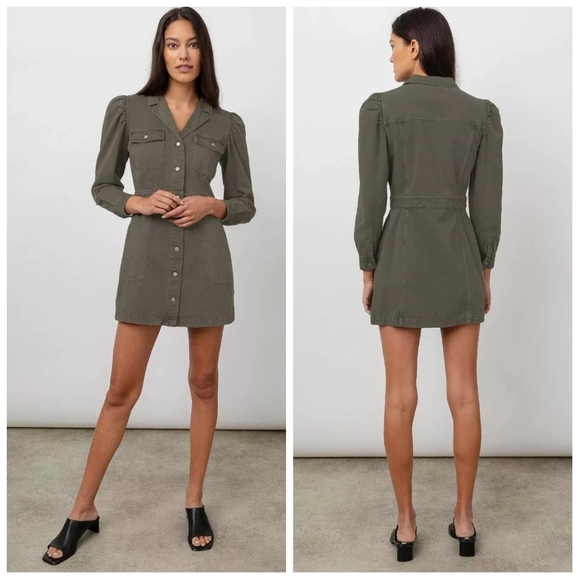 NWT Rails Lisette Button Up Mini Shirt Dress in Moss Green Medium - Picture 1 of 10